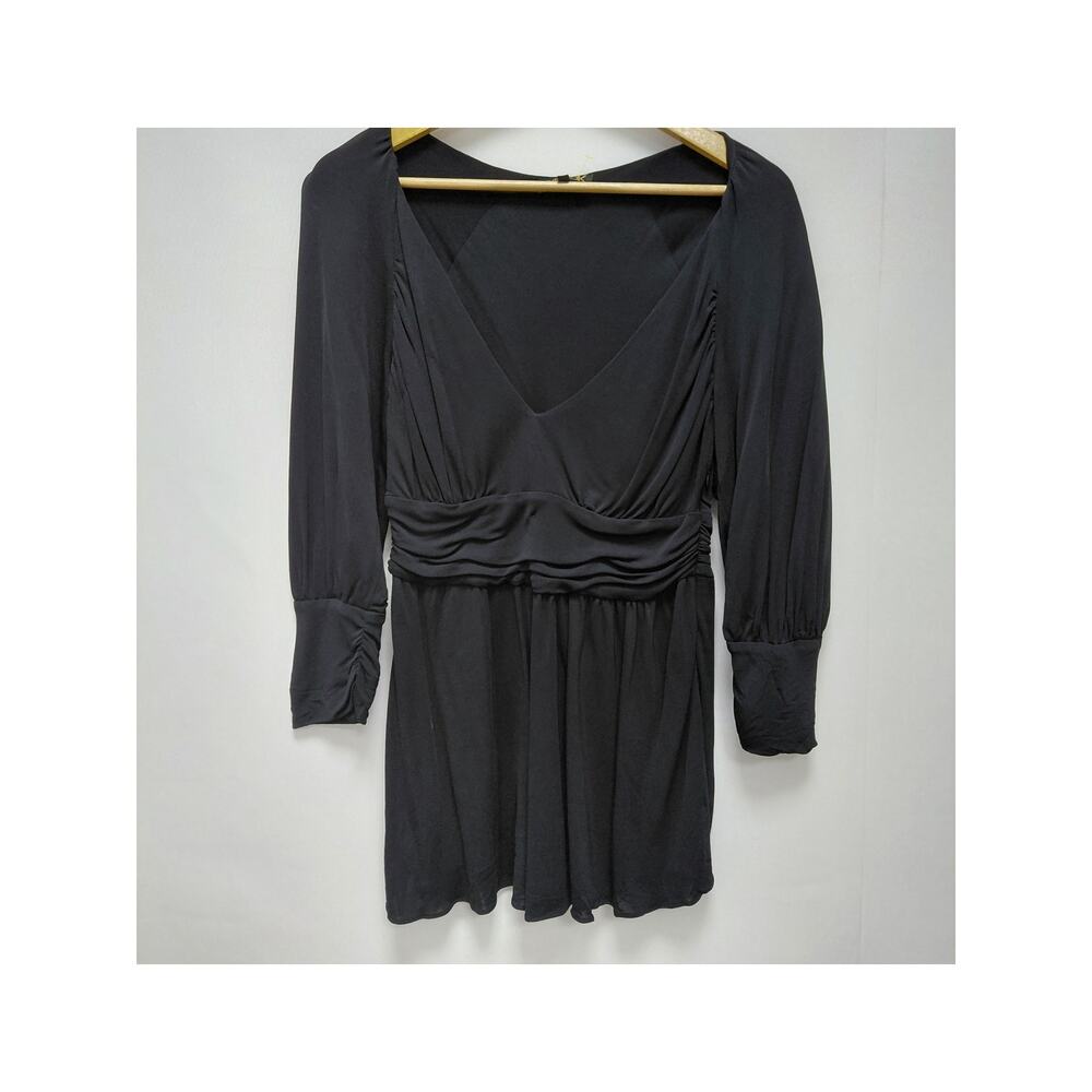 LeROK Rayon Black Dress Solid Long Sleeve Short Women Size M